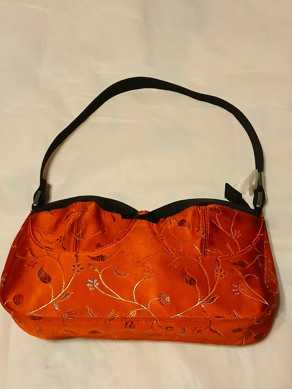 Red Satin Floral Embroidered Bustier Shoulder Bag